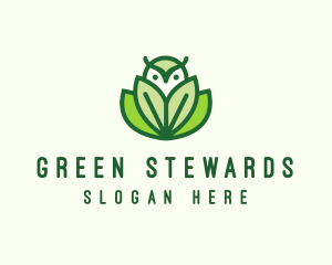 Green Eco Owl Bird logo design