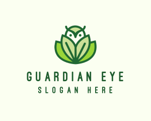 Green Eco Owl Bird logo design