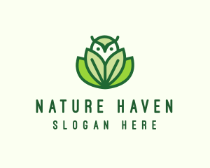 Green Eco Owl Bird logo design