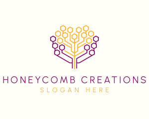 Digital Honeycomb Tree logo design