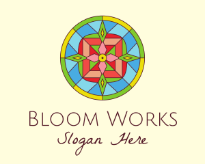 Botanical Flower Stained Glass logo design