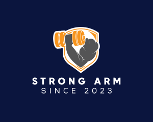 Dumbbell Arm Muscle Shield logo design