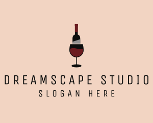 Red Wine Bottle Glass logo design