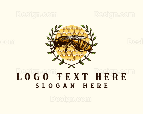 Organic Bee Honey Wreath Logo