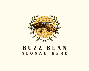 Organic Bee Honey Wreath logo design