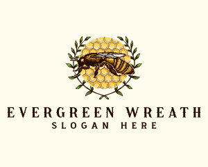 Organic Bee Honey Wreath logo design