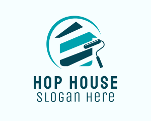 Blue House Paint Roller logo design