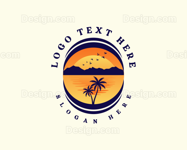 Tropical Beach Mountain Logo