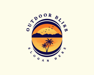 Tropical Beach Mountain logo design