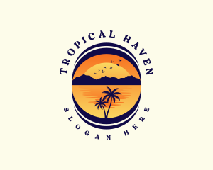 Tropical Beach Mountain logo design