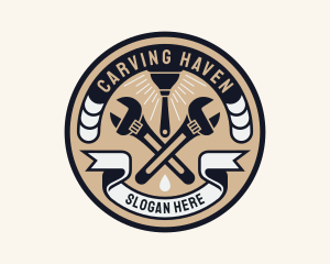 Plumbing Wrench Plunger Emblem  logo design