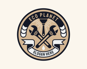 Plumbing Wrench Plunger Emblem  logo design