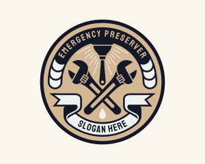 Plumbing Wrench Plunger Emblem  logo design