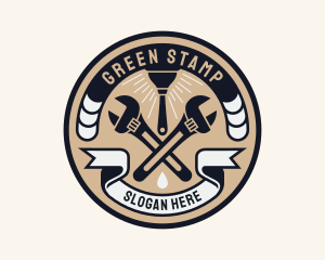 Plumbing Wrench Plunger Emblem  logo design