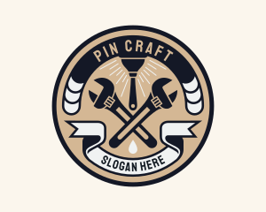 Plumbing Wrench Plunger Emblem  logo design