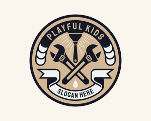 Plumbing Wrench Plunger Emblem  logo design