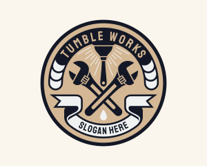 Plumbing Wrench Plunger Emblem  logo design