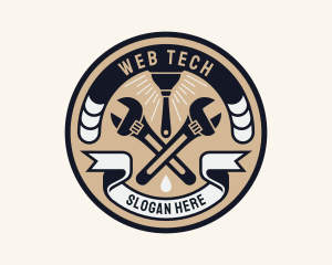 Plumbing Wrench Plunger Emblem  logo design