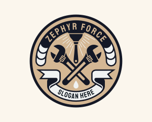 Plumbing Wrench Plunger Emblem  logo design