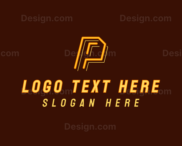 Neon Retro Gaming Letter P Logo