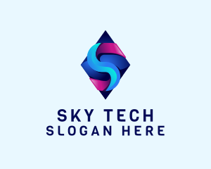 3D Gradient Tech Letter S logo design