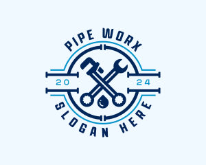 Pipe Wrench Plumbing logo design