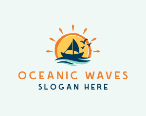 Ocean Sunrise Boat logo design