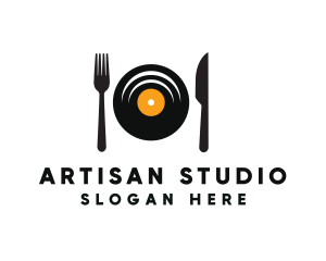 Vinyl Fork Knife Dining logo design