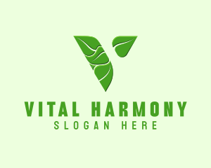 Organic Leaf Letter V logo design