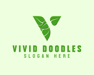 Organic Leaf Letter V logo design