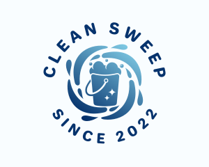 Blue Cleaning Water Bucket logo design