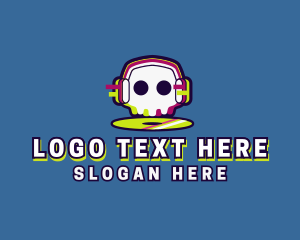 Disc Jockey Skull Headphones Logo