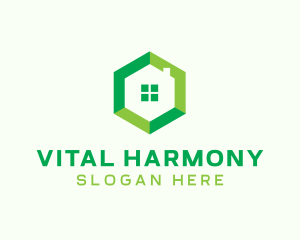 Green Hexagon Home logo design