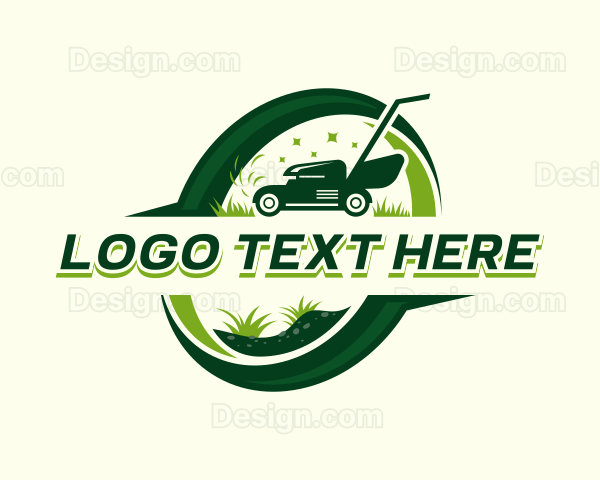 Grass Cutting Lawn Mower Logo