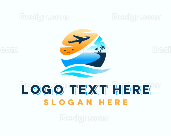 Airplane Travel Beach Wave Logo