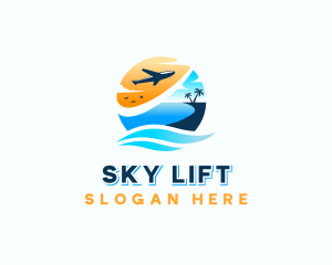 Airplane Travel Beach Wave logo design