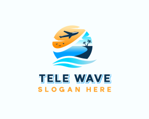 Airplane Travel Beach Wave logo design