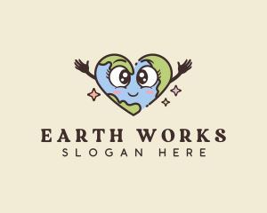 Cute Heart Earth logo design