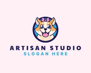 Pet Dog Ribbon Grooming logo design