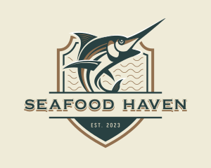 Marlin Seafood Fisherman logo design