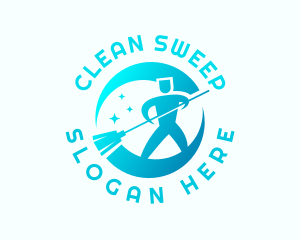 Janitor Maintenance Cleaning Broom logo design