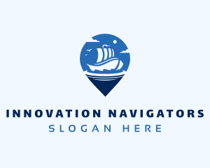 Location Pin Travel Ship logo design