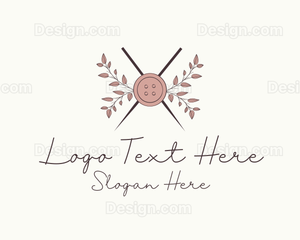 Rustic Button Needles Sewing Logo