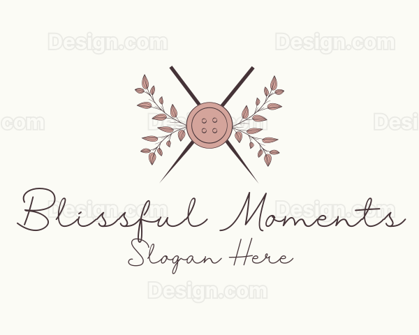 Rustic Button Needles Sewing Logo