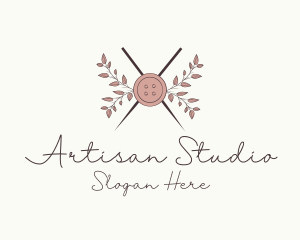 Rustic Button Needles Sewing logo design