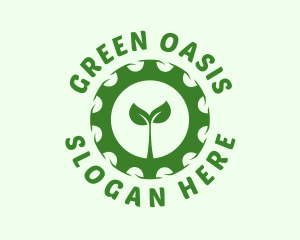 Green Plant Cog logo design