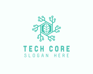 Hexagon Tech Leaf logo design