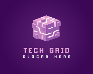 Technology Cube Grid logo design