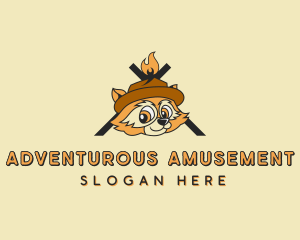 Raccoon Camping Adventure logo design