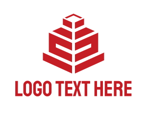 House - Red Isometric Structure logo design
